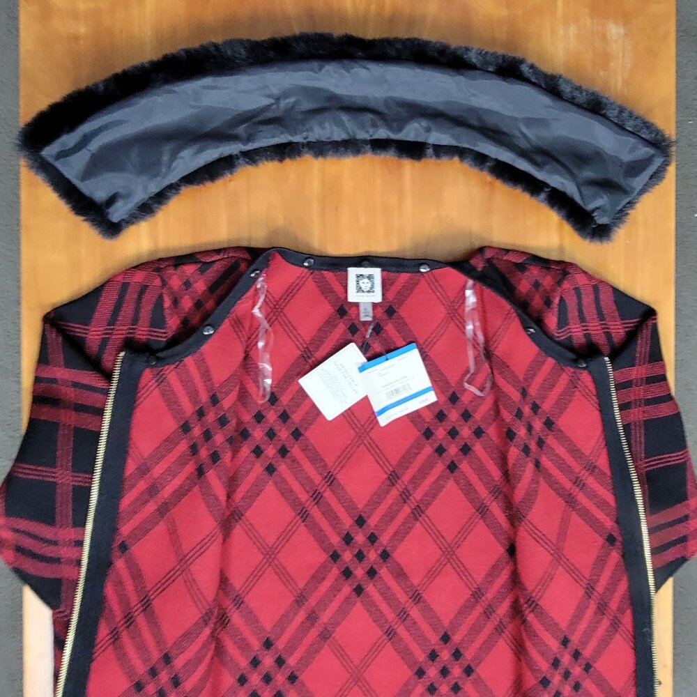 NWT Anne Klein Black & Red Full Zip Sweater Removable Faux Fur Collar - XL - Picture 11 of 15